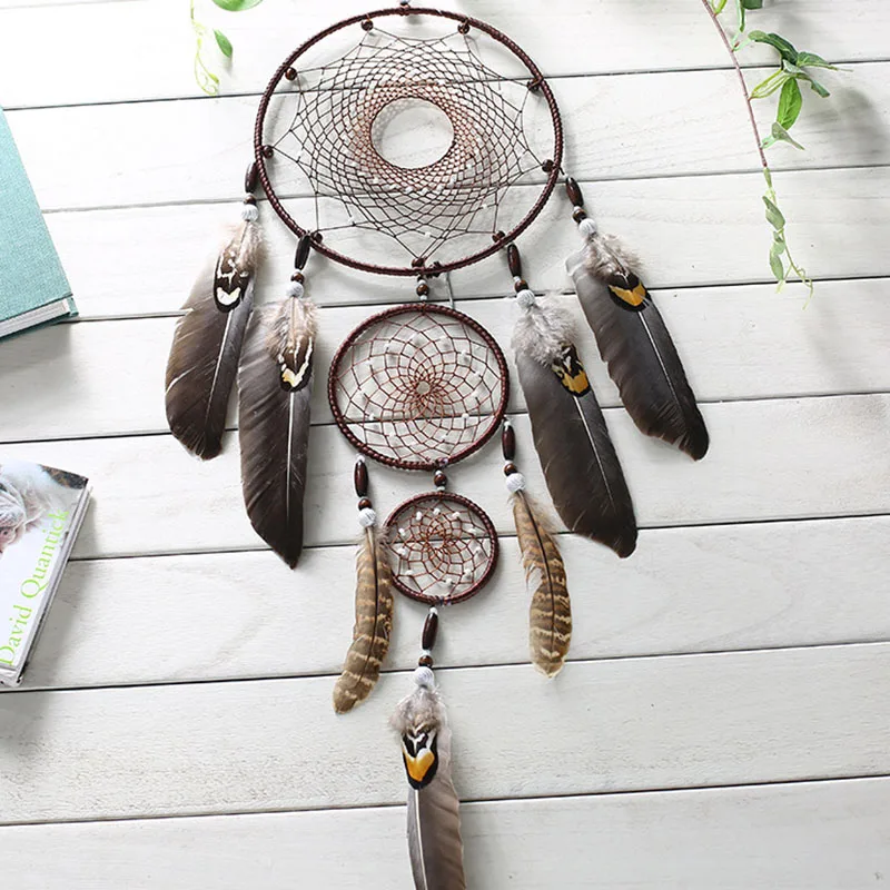 Eagle feather dream catcher big 3 iron ring indoor pendant Indian dream catcher pendant gift gift wedding decoration big dreamca 3