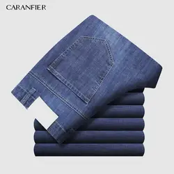 CARANFIER 2019 Новый Для мужчин Классические джинсы эластичные узкие однотонная Джинсовая Жан Мужской цвет: черный, синий Slim Fit Брюки брендовая