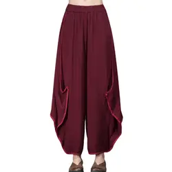 5XL Женские брюки в этническом стиле осень-весна Женские однотонные свободные брюки Модные осенние повседневные длинные брюки