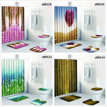 

Adeeing Natural Scenery Pattern Bathroom Shower Curtain Mat Rug Cover