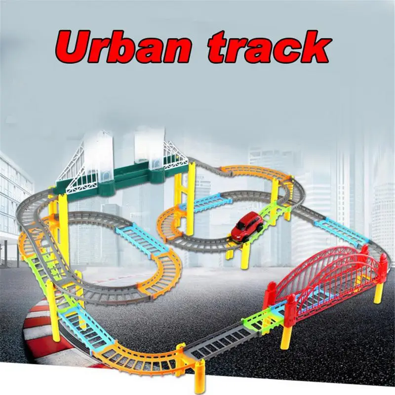 

DIY Electric Racing Rail Car Kids Train Track Model Toy Baby Railway Track Racing Road Transportation Building Slot Sets