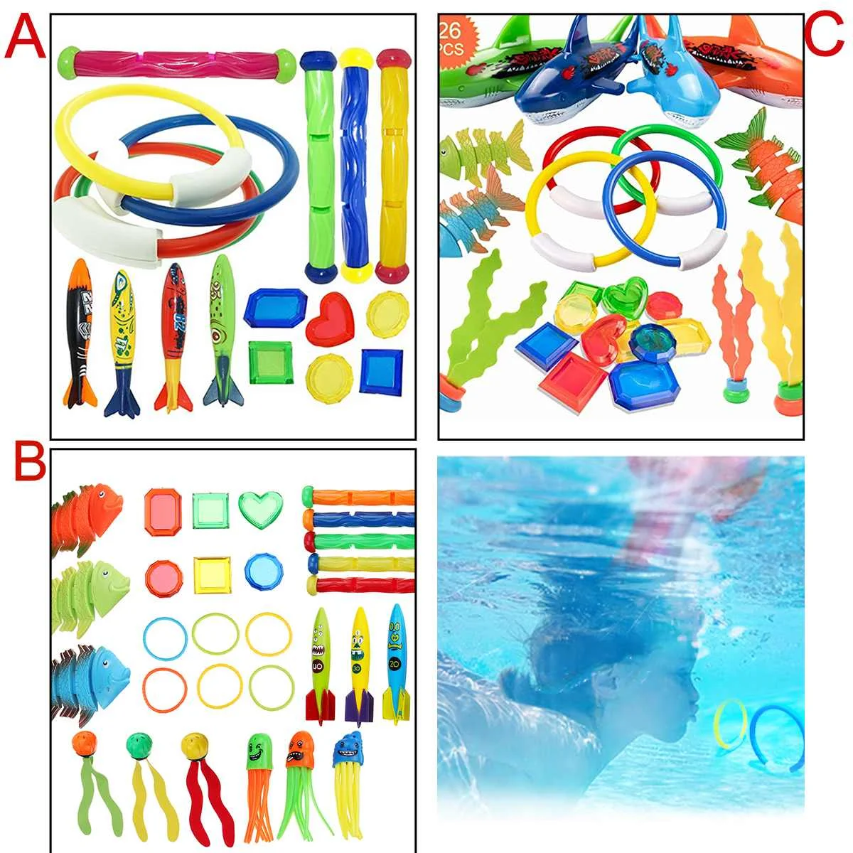 18/26/30 قطعة الصيف طوربيد الصواريخ رمي لعبة مضحك السباحة بركة الغوص لعبة لعب الأطفال تحت الماء الغوص