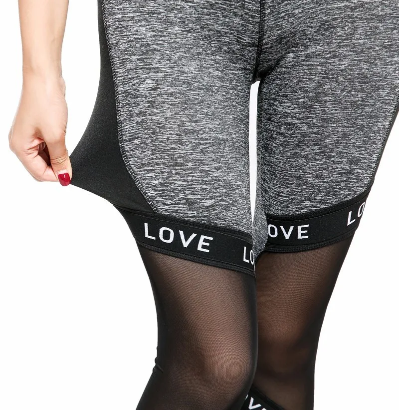

New Autumn 2019 Fashion Plus Size Letter Printed Pants High Wiast Stiching Mesh Elastic Women Leggings