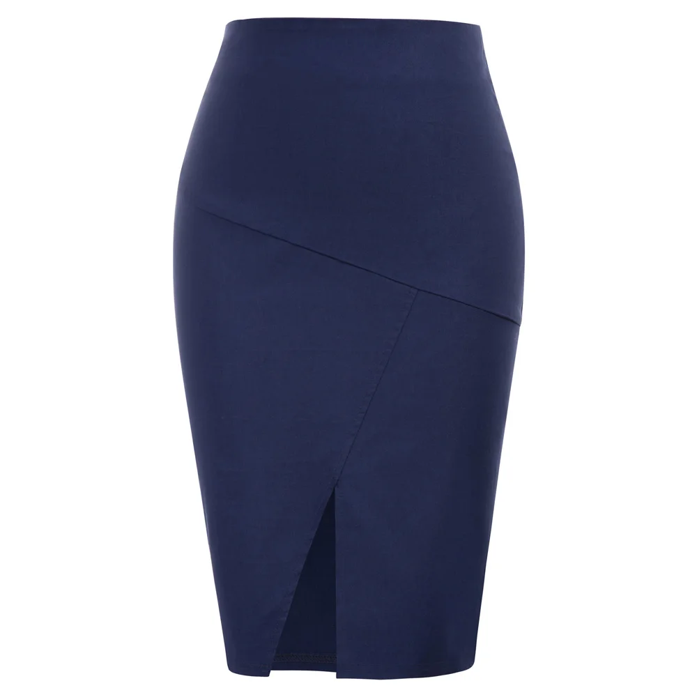 

Women's Solid Color Elastic Waist Split Hips-Wrapped Bodycon Pencil Skirt