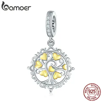 

BAMOER 100% 925 Sterling Silver Love Tree of Life Pendant Clear CZ Charm fit Charm Bracelets Necklaces DIY Jewelry Making SCC857