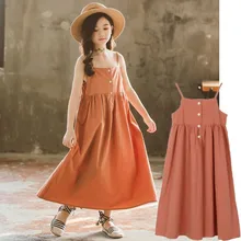 Длинное платье для девочек от 7 до 10 лет, лето г., ТРАПЕЦИЕВИДНОЕ ПЛАТЬЕ для девочек-подростков Повседневная праздничная одежда на пуговицах для детей от 10 до 14 лет