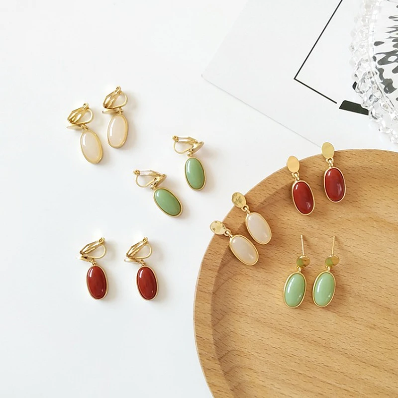 

Hot Sale Fashion Jewelry Ear Clips Retro Simple Geometric Personality Girls Metal exquisite 1Pair Drop Earrings Earrings Oval