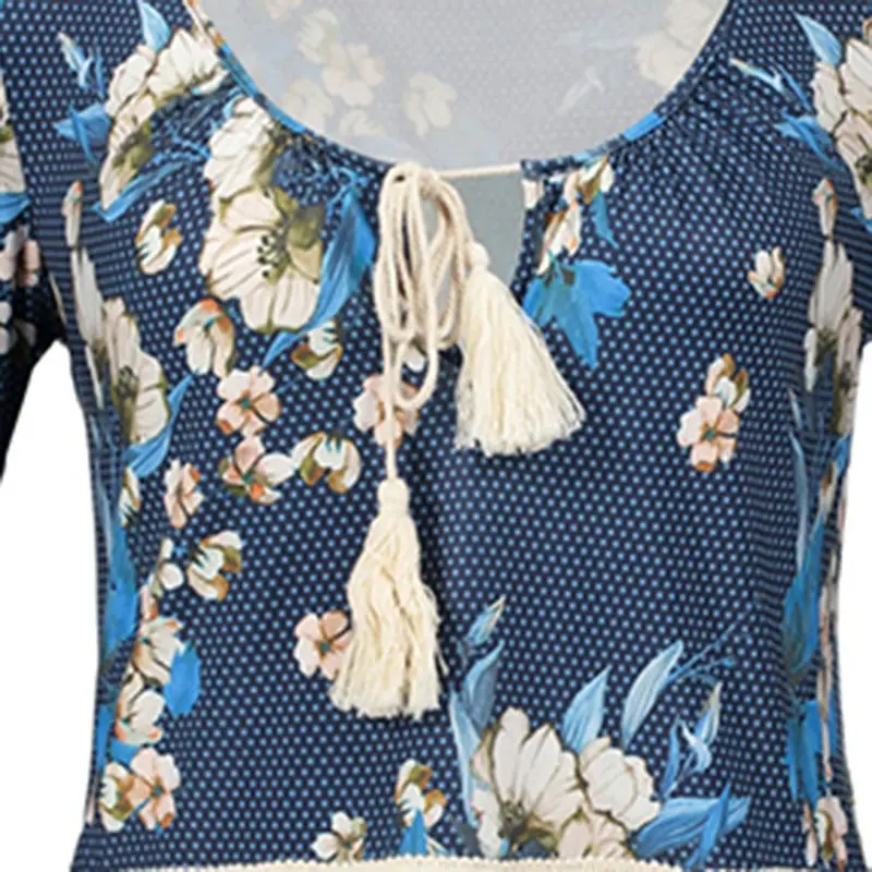 Для женщин миди платья для Элегантный Boho Лето 2019 синий Путешествия Aline с