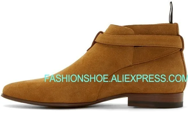 

2019 Genuine leather Spring Booties Men Shoes Ankle Buckle Chelsea Boot Flats Plus Size 38-46 Real Pics Men's Wedding Boots