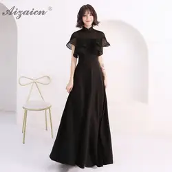 Новинка 2019 года Falbala черный Cheongsam Длинные красные Qipao для женщин современный китайский свадебное платье ретро халат платья для вечерин