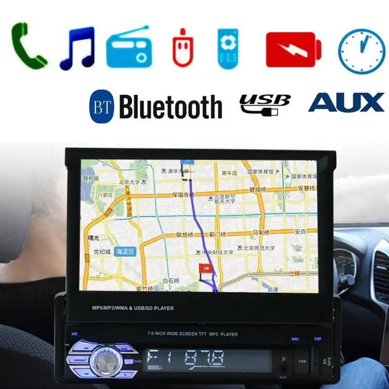 7in Touch Bluetooth Car GPS MP5/MP3 Player Radio USB/TF/AUX Map+Rearview Universal GPS Navigation