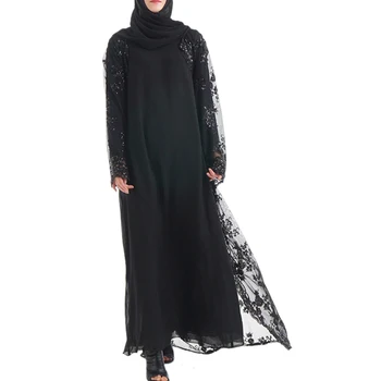 

High Class Embroidery Sequins Dubai Muslim Women Maxi Dress Cardigan Long Robe Kimono Ramadan Arab Islamic Worship Matching Be