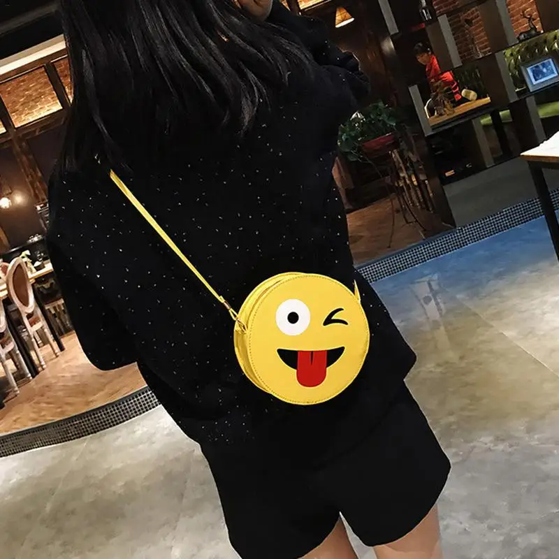 الكرتون طباعة لطيف مضحك شخصية الرموز التعبيرية حقيبة كتف حزمة صغيرة جولة اليد أكياس بو Crossbody حقيبة ساعي البسيطة الفتيات يد