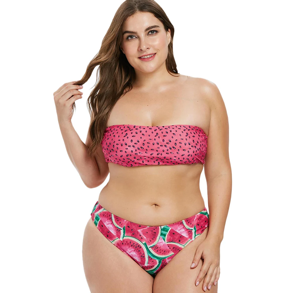 

ZAFUL Women Sexy Swimsear Plus Size High Cut Watermelon Bikini Set Bathing Suits Wire Free High Waisted Swimsuit Beach Suits
