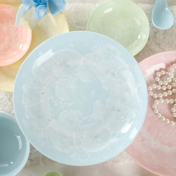 

Best 7inch 8inch Beautiful Color Ceramic Plate Set Porcelain Tableware Home Decoration Handmade Pastry Fruit Cake Plate Gift