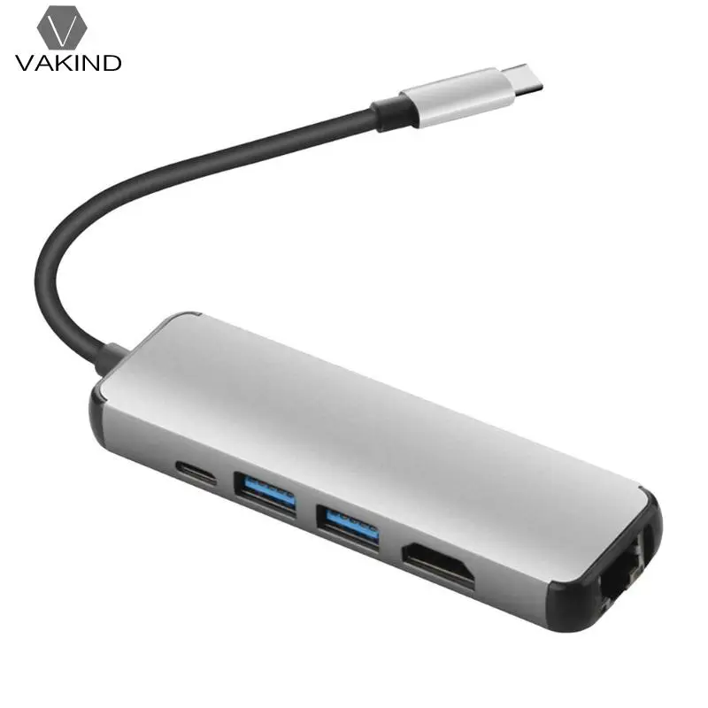 

VAKIND 5 in 1 Type C HUB Type-C to USB3.0 HDMI RJ45 Ethnernet Type-C Adapter Cable