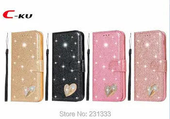 

C-ku For Samsung Galaxy A6 2018 J6 A8 A7 Diamond Glitter Strap Wallet Leather Case Love Stand ID Card Skin Cover Fashion 50pcs