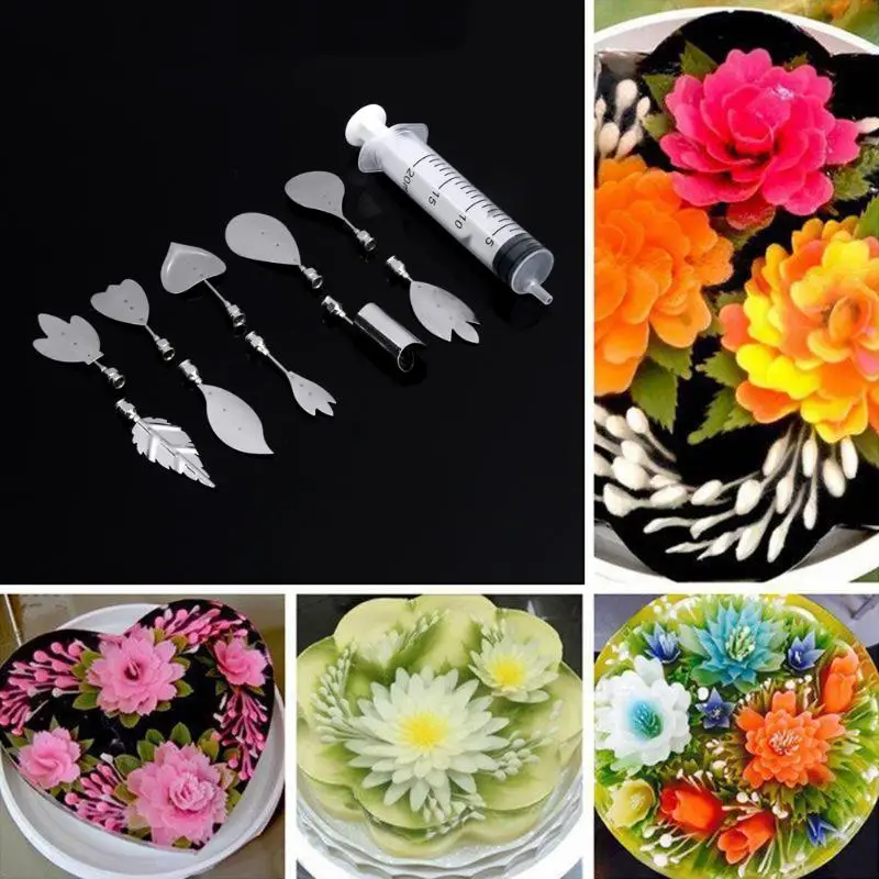 10 Pcs Set 3D Art Jelly Pudding Nozzle With Syringe Cake