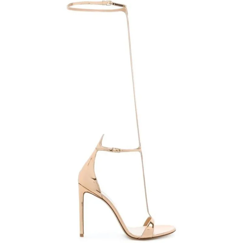 

19ss Metal Patent Leather T Strap Gladiator Sandals Sexy Open Toe High Heel Party Sandals Banquet Club Stilettos Woman Shoes