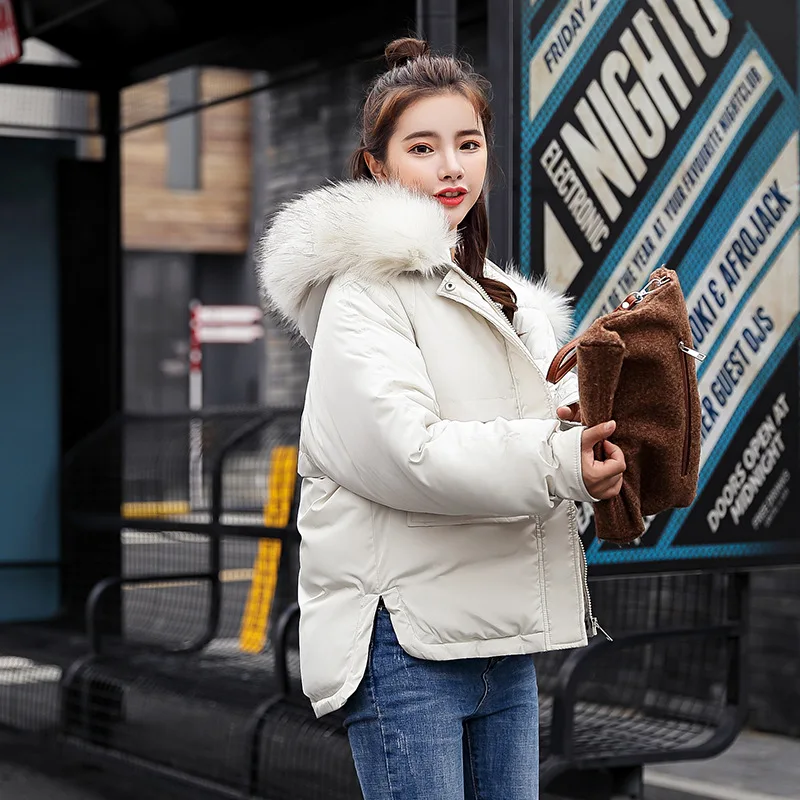 

2018 Down Jacket Female Winter Coats Big Fur Collar Slim Warm Padded Overcoat Cotton Parka Women Thick Short Winter Jackets Coat