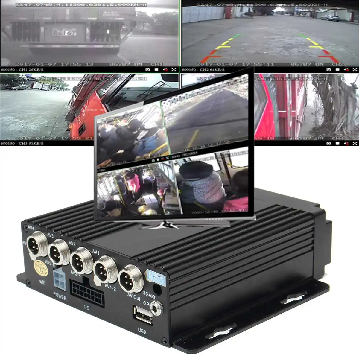 

KROAK 4CH Car Security Camera Vehicle Car Mobile DVR Security Video Recorder+ Car Camera+Extension Cord For Receiver