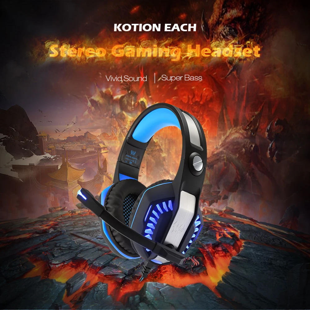KOTION каждый G2000 игровая стереогарнитура 2 м кабель светодио дный свет Over-Ear Headphones