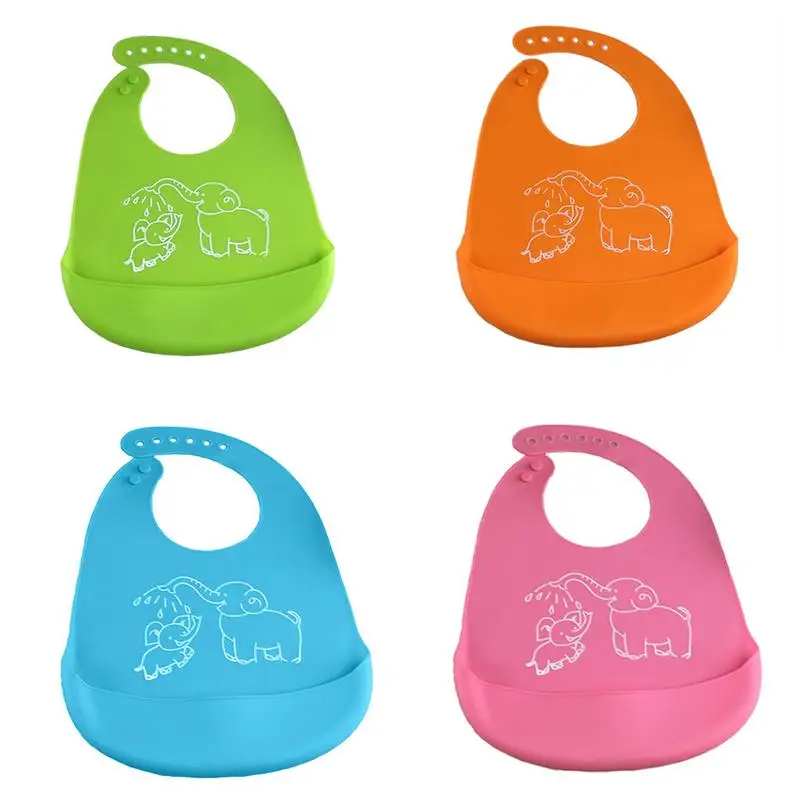 

4 Colors Safe Material Silicone Feeding Bib Prevent Dropping Neck Collar Light Bright Color Attractive For Babies And Infants