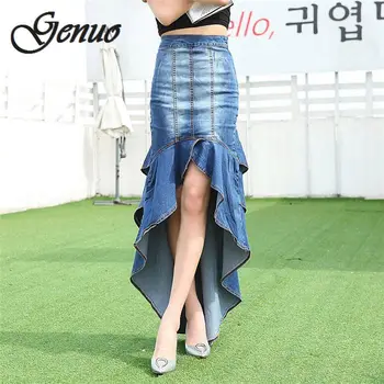 

Lady Long Denim Skirt High Waist Gradient Tassel Jeans Trumpet Cool Fish Tail Mermaid Bohemian Maxi Skirts mermaid skirts female
