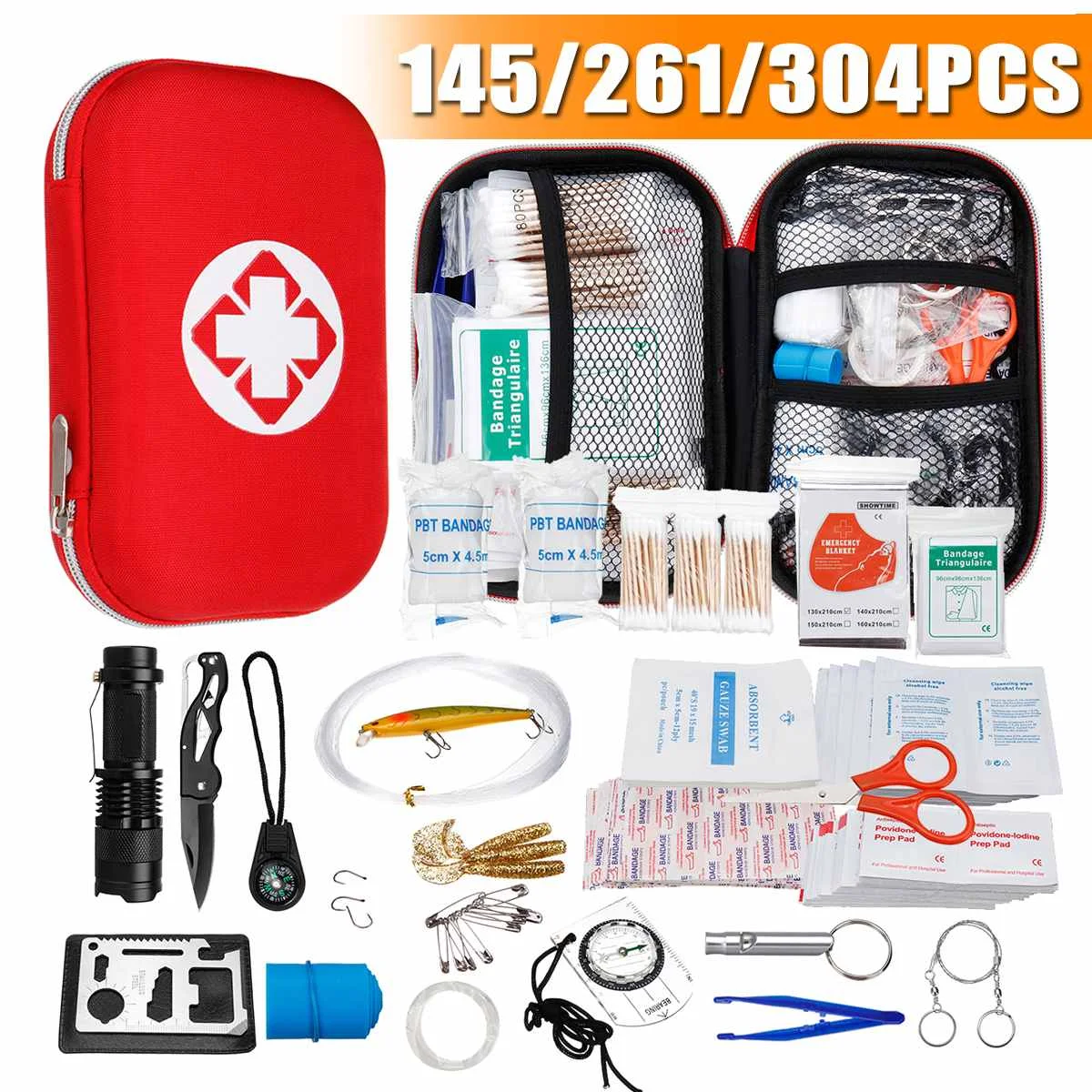 

145/261/304 Pcs Portable First Aid Kit Waterproof Emergency Medical Survival Box Bag Kit for Car Outdoor Travel Camping Home