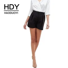 HDY Haoduoyi простой поездок со складками на Тип однотонные Цвет Slim Fit для отдыха, легко наносится, Шорты с высокой талией