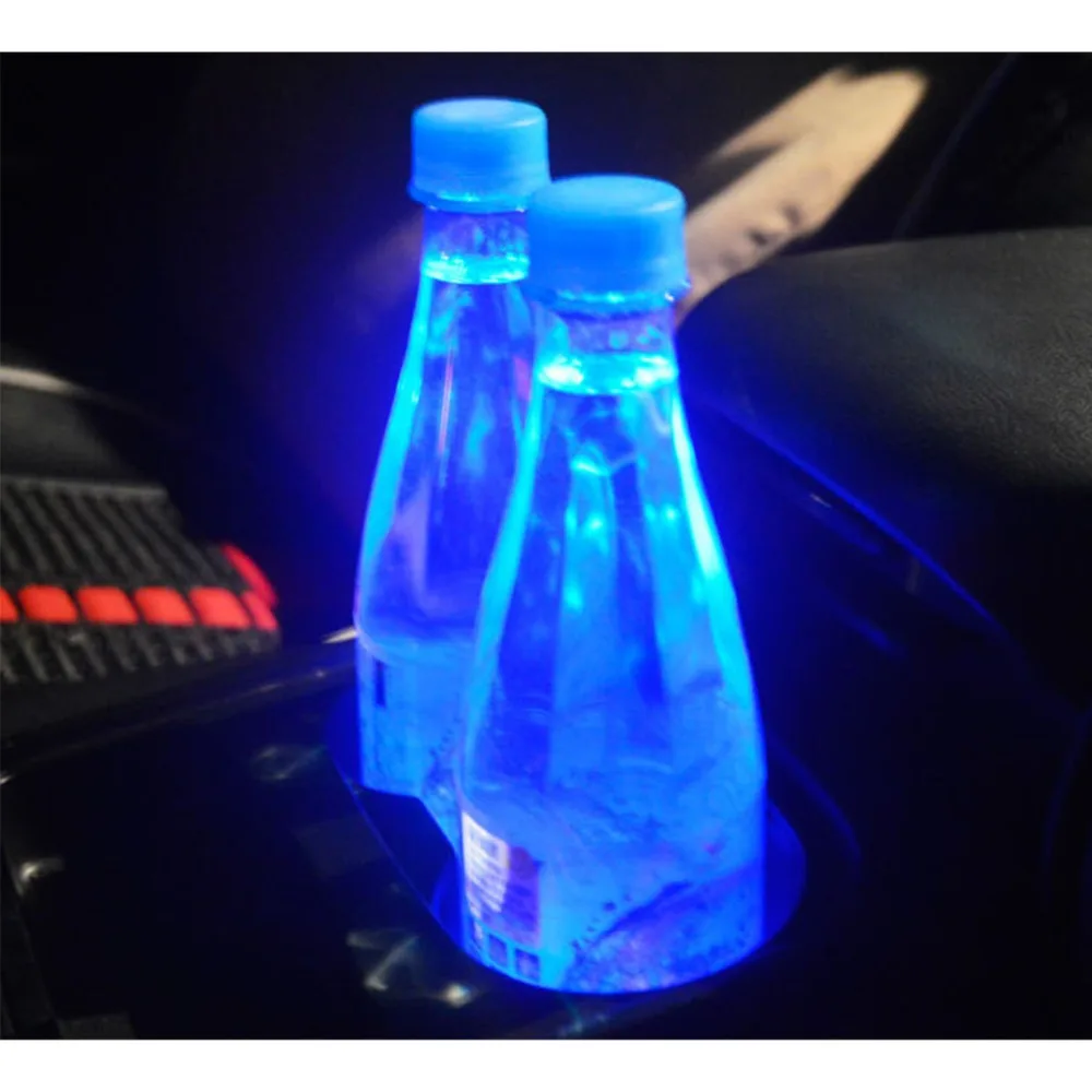 

2pcs Solar LED Car Cup Holder Mat Car Light Cup Holder Pad Anti Slip Bottle Drinks Coaster Mat Atmosphere Lamp Car Accessories