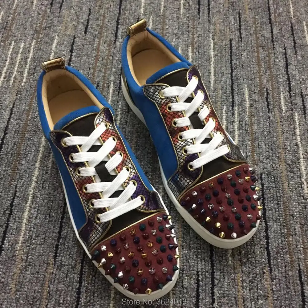 Low Mode Homme Cuir Cut Cl Texture En Andgz Serpent De Bleu Partie Chaussures Dentelle Sneakers Up Casual Multicolore Bas Rouge Rivets Pour Multi j5RAL34q