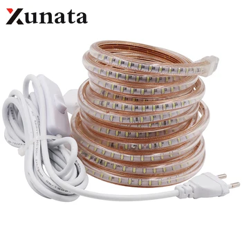 

3014 LED Strip Waterproof 220V 120LEDs/m Cool White Warm White Blue Flexible Ribbon Tape LED Light Lamp With EU Swtich