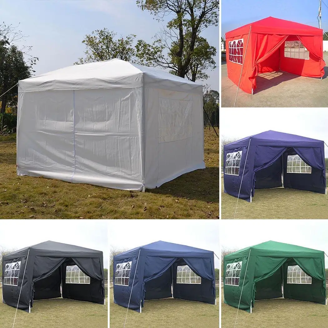 Полиэфирные всплывающие навесы 10 на 10 футов вечерние палатки для кемпинга, натуральный цвет, алюминиевая трубка с 4 боковыми панелями, выставочные палатки