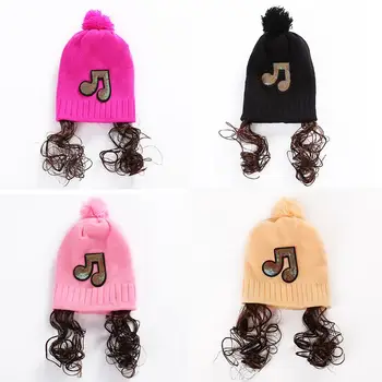 

Baby Girls Hat with Wig Cute Fake Long Hair Babe Hats Winter Toddler Infant Knitted Baby Girl Hat