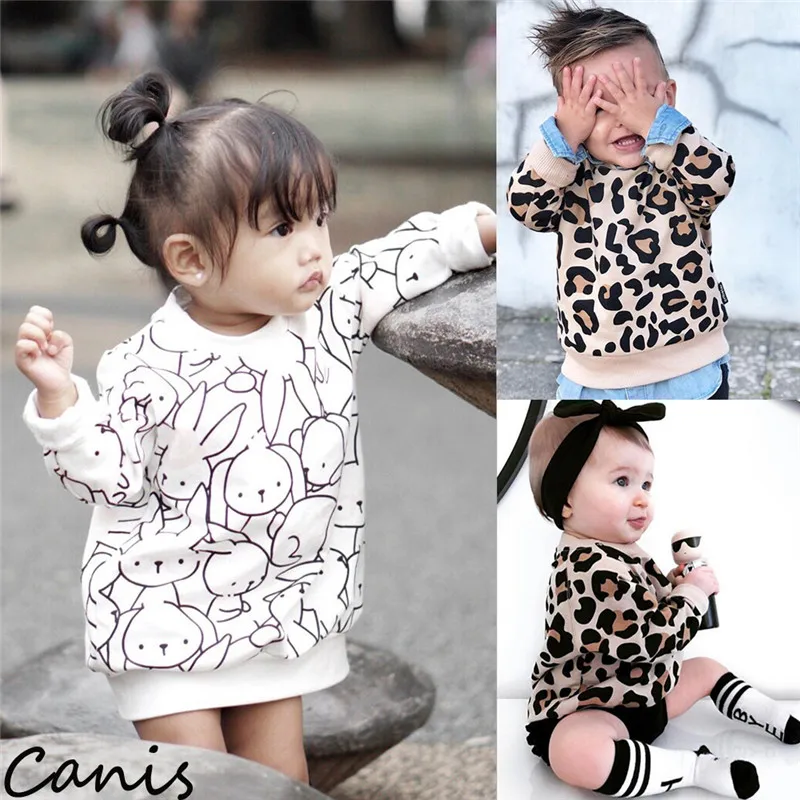 

2019 New Arrival Baby Girls Sweatshirts leopard Winter Spring Autumn Children Hoodies Long Sleeves Sweater Kids T-shirt Clothes