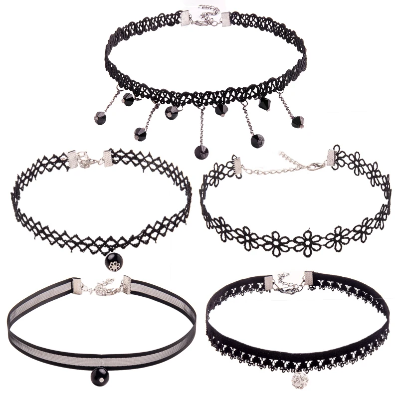 

Hot Sale Tulle Lace Necklace Woman Clavicle Chain A Neck Bring Black Concise Personality Temperament Student Neckline Decoration