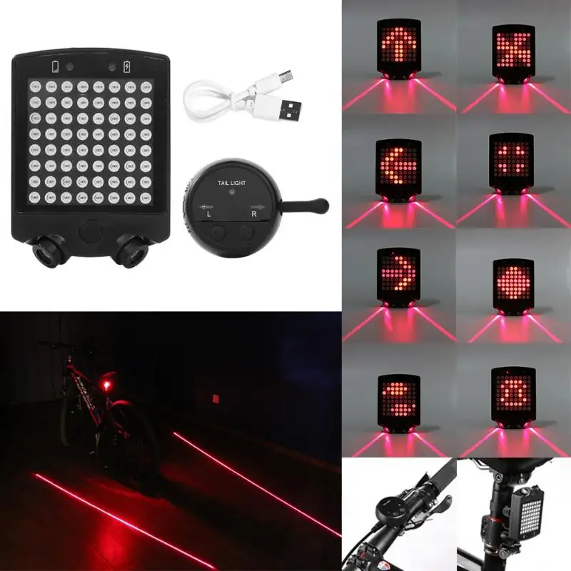 Wireless Remote Control Steering Lamp USB Rechargeable Rear Light Tail