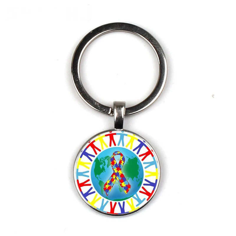 

Autism Keychain Glass Time Gem Keychain Key Jewelry DIY Custom Photo Personality Gift cute keychain