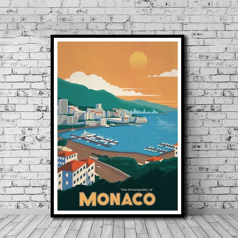 Винтажный дорожный постер Monaco холст печать настенный художественный Декор без