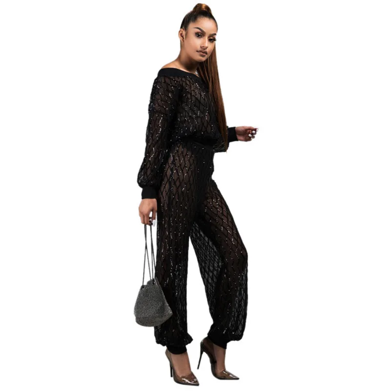 black sequin 2 piece set