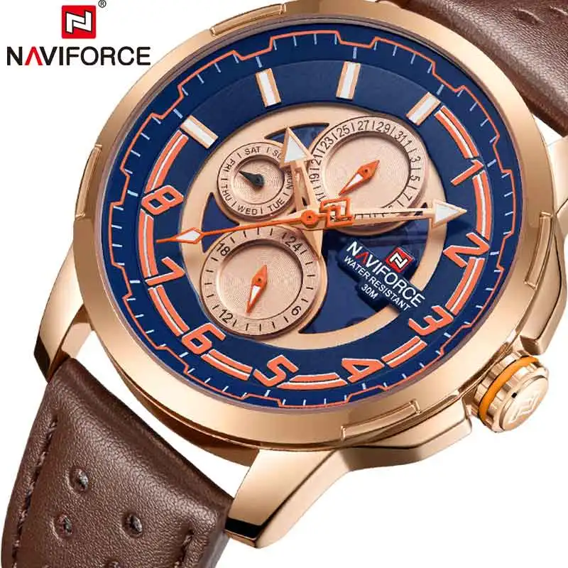 

New NAVIFORCE Men's Sport Wateproof Watch Men Business Brand Wristwatch Date Week Display Male Clock watches Relogio Masculino