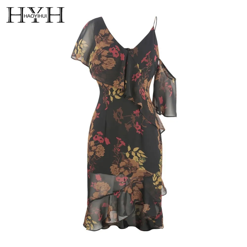 

HYH Haoyihui Strapless Printing Asymmetric Dress Women Short Sleeve Summer Fashion Dresses Freeshipping Wholesale femme