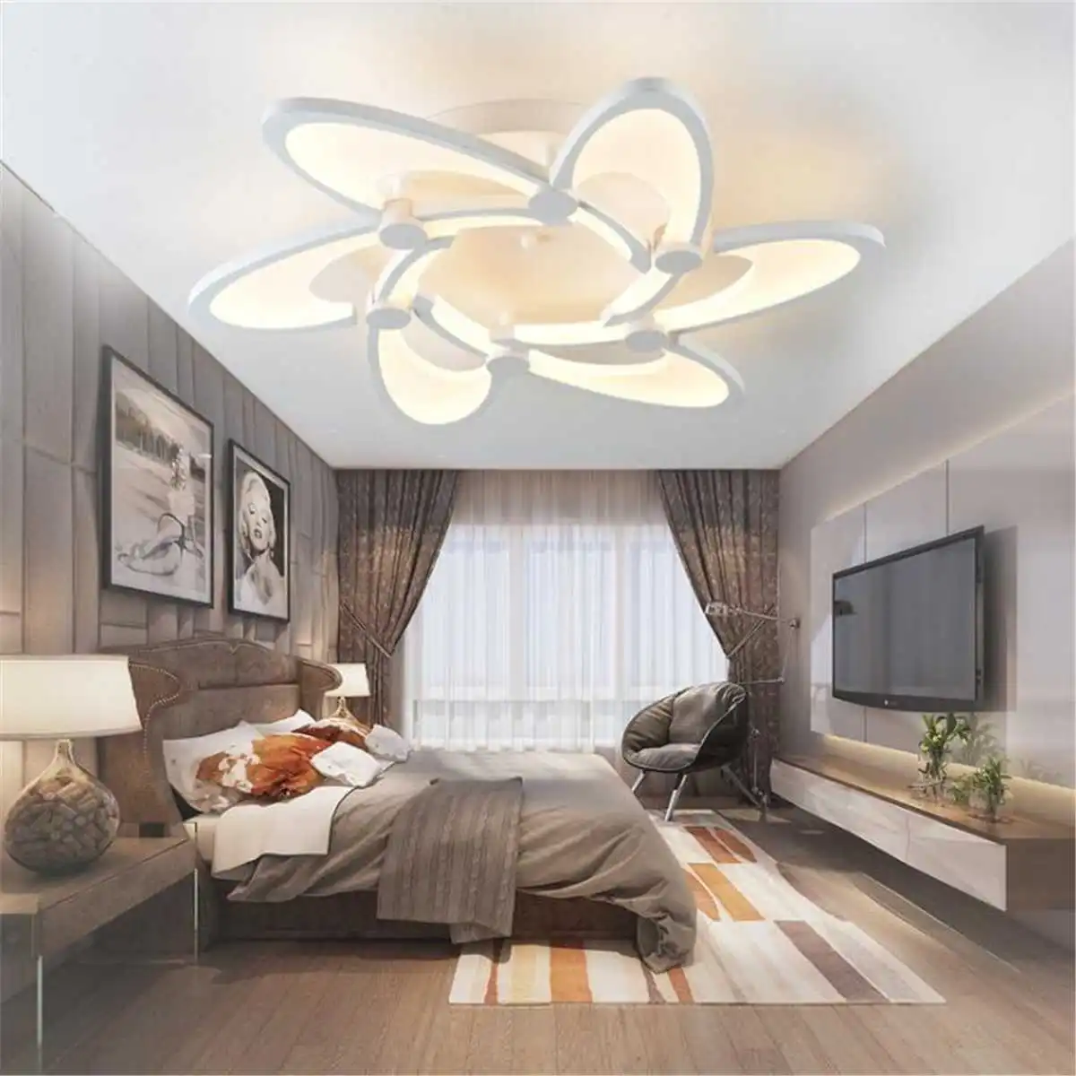 

Nordic Minimalist Flower LED Warm Lamp Acrylic Ceiling Light For Living Room Bedroom Modern Remote Control Indoor Lighting