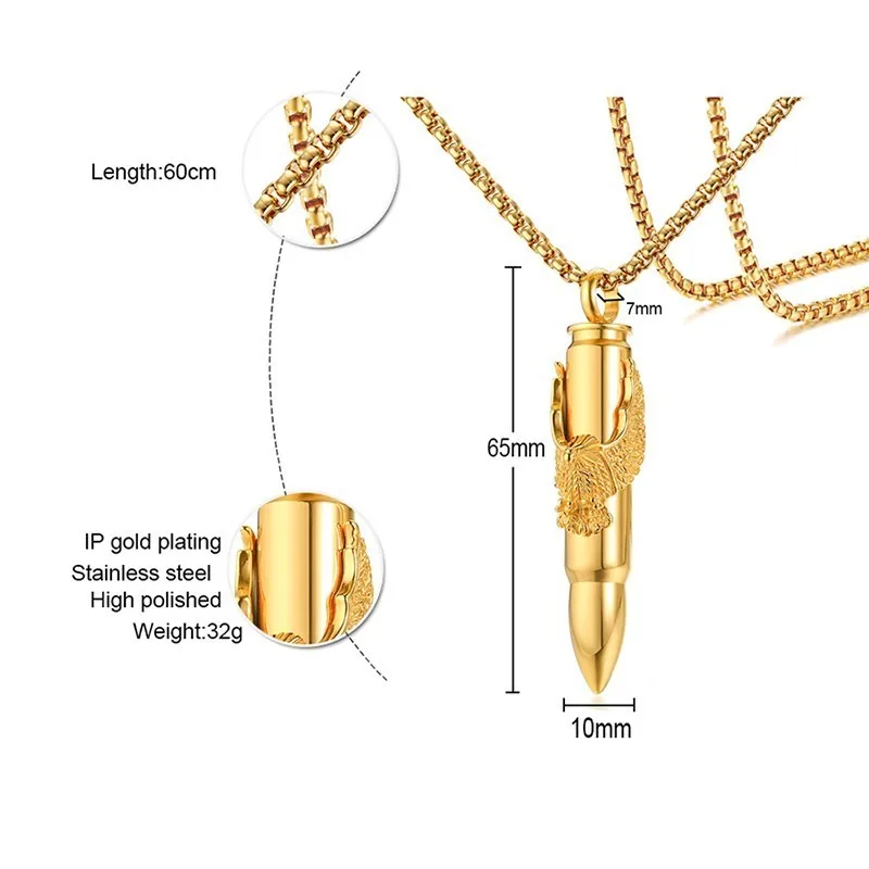 Мужская Панк Пуля с орлом кулон ожерелье Жесткий человек ястреб золото и серебро тон Нержавеющая сталь высшего качества рок мужской колье