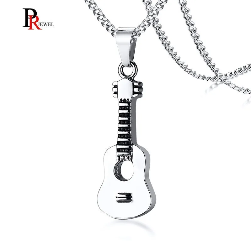 PJ JEWELLERY Unisex Stainless Steel Guitar Pendant Necklace and Guitar Stud Earrings Jewelry Set