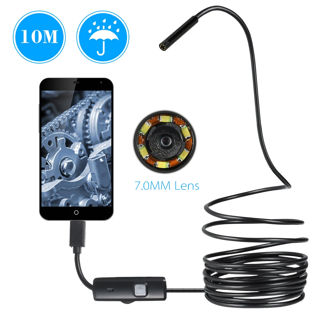 

OWSOO 7MM 6 LED Lens Endoscope IP67 Waterproof Inspection Borescope Wire Snake Tube Camera Compatible with Android Phone&PC