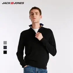 JackJones мужской зимний стоячий воротник черный вязаный Повседневный свитер мужской Slim Fit брендовые трикотажные пуловеры E | 218324537