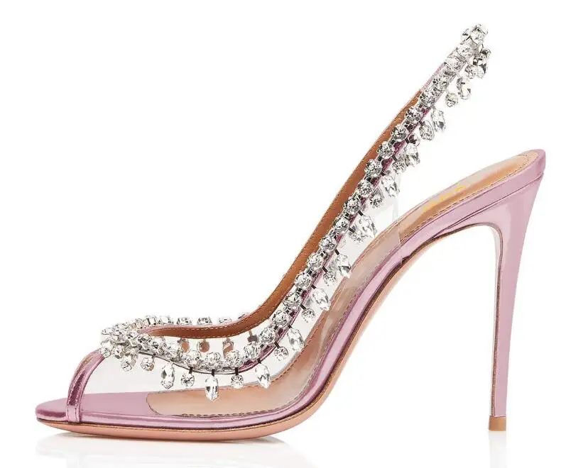 

sexy woman PVC peep toe high heel crystal wedding shoes high heel woman diamonds slingback rhinestones tassel woman sandal