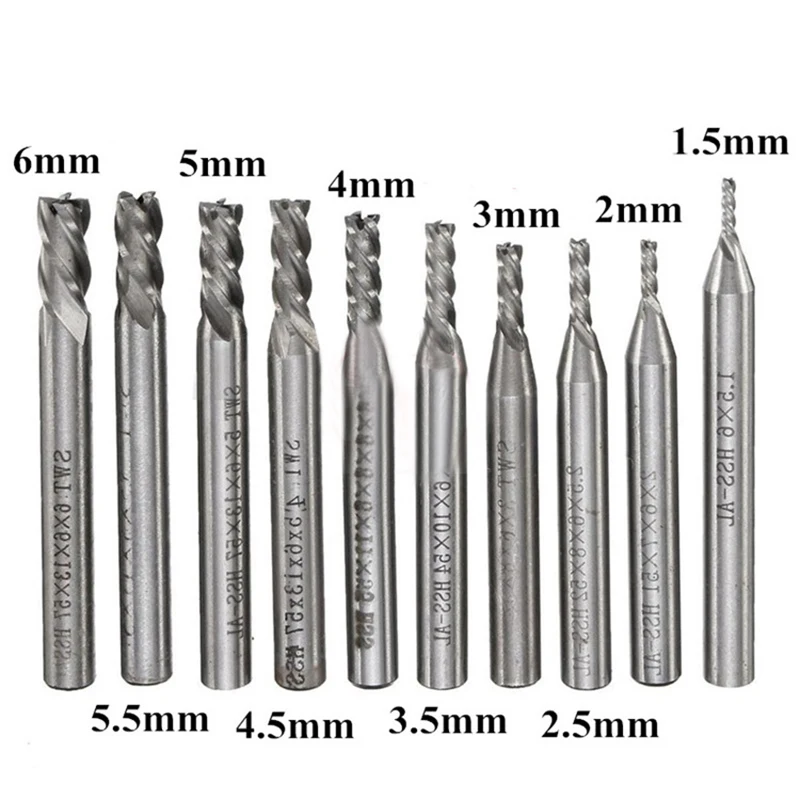 10Pcs 1.5-6mm HSS CNC Straight Shank 4 Flute End Mill Cutter Drill Bit 6MM | Инструменты